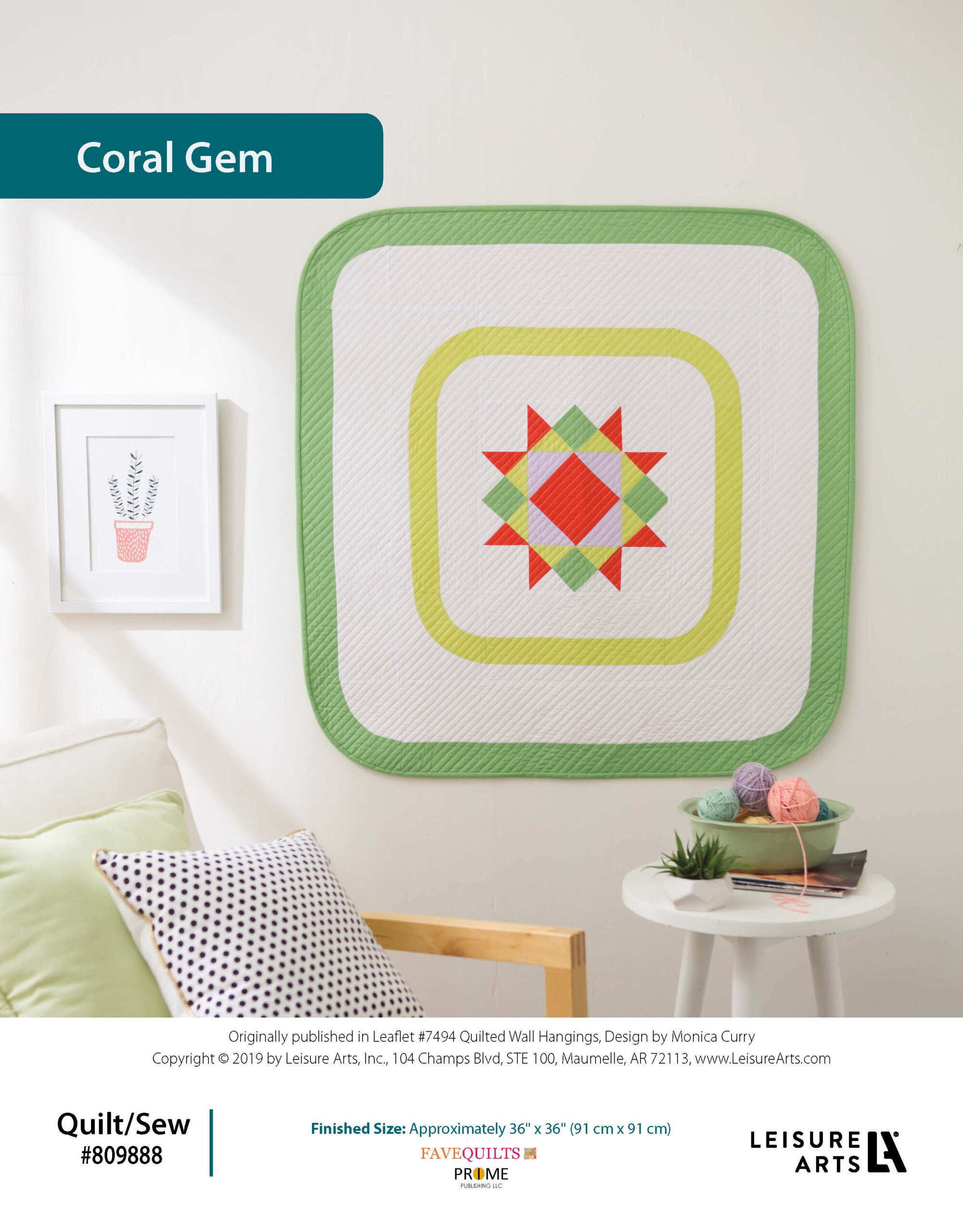 Leisure Arts ePattern Quilted Wall Hanging Coral Gem